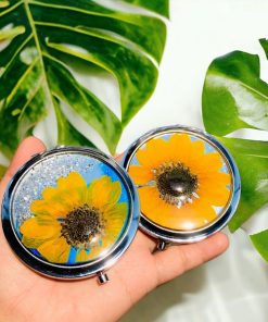 Mini-Spiegel in Sonnenblumenform, Komplett Handgefertigt Aus Harz